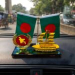 Premium Bangladesh Flag & Golden Boat Car Dashboard Showpiece
